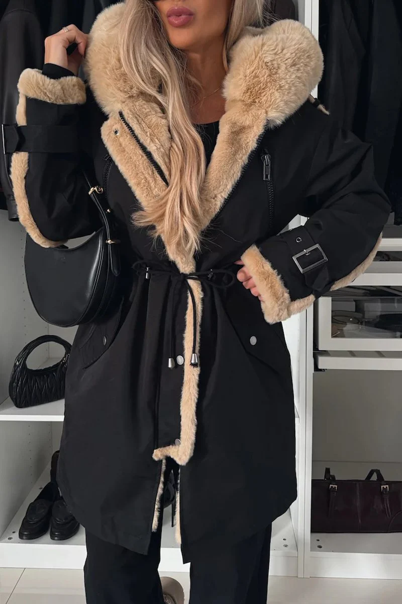 Women's Hooded Fur Patchwork Autumn and Winter Coat